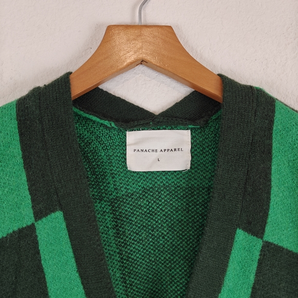 Panache Apparel Girl Crush Oversized Cardigan In Green Checkered Size LG - Picture 12 of 16